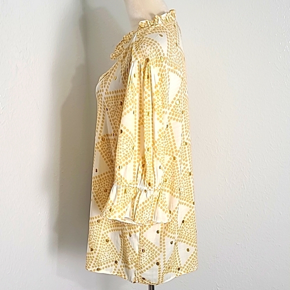 Alex & Parker Gold & White Dotted Buttondown Blouse, Ruffled Neckline, Size 2X - Picture 5 of 9